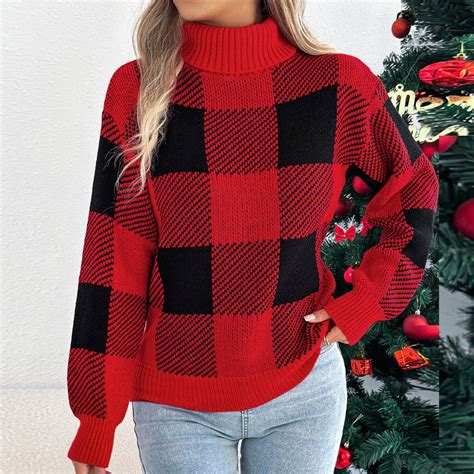 Aueoeo Women Christmas Sweater Crew Neck Long Sleeve Christmas Graphic ...