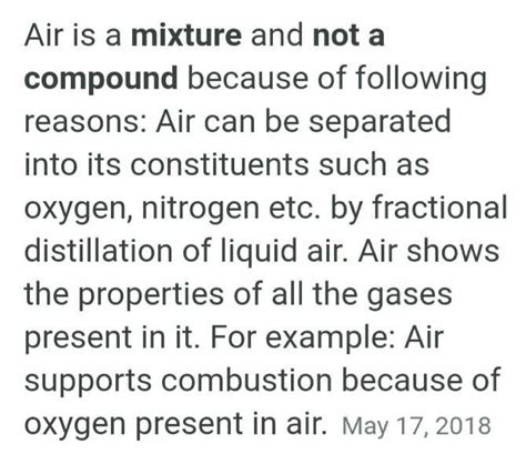 4.Giving reasons, explain that air is a mixture and not a compound ...