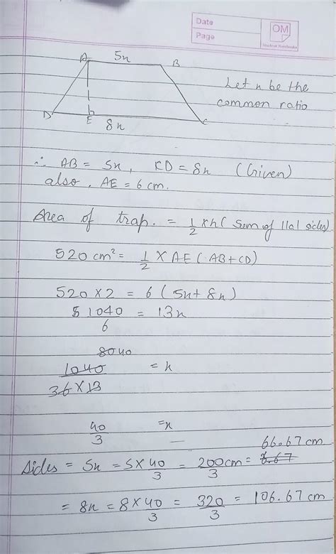 the area of trapezium is 520 cm square .its parallel sides are in ratio ...