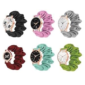 FYLAINCE™ Black Analog Dial Scrunchies Watches Strap Cloth Solid Fabric ...