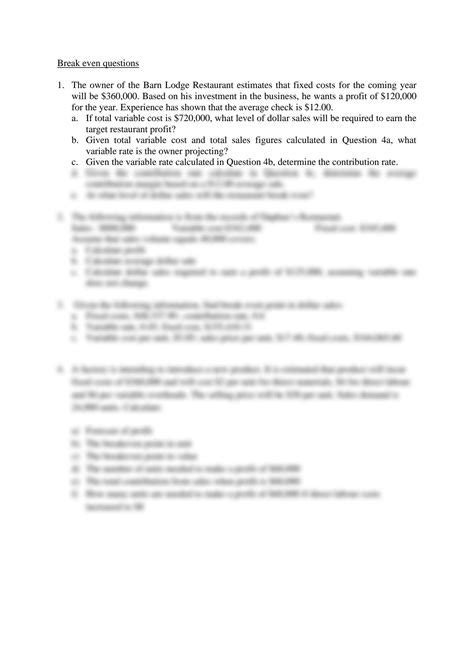 Image result for Break-Even Analysis Practice Questions