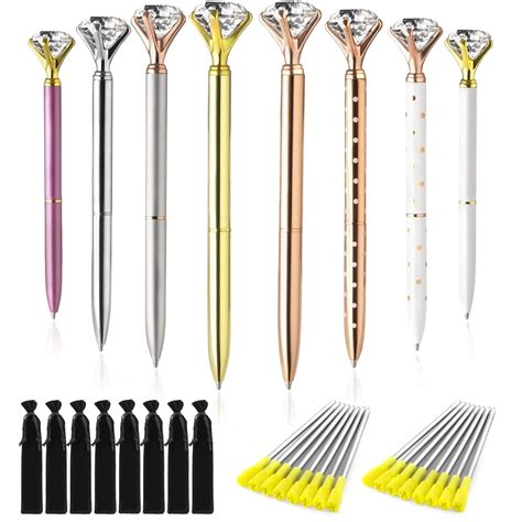 Set of 8 PCS Big Diamond Pens - 16 Ink Pen Refills (Blue & Black) 8 ...