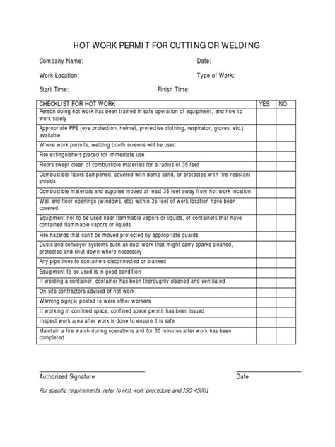 Image result for Hot Work Program Examples