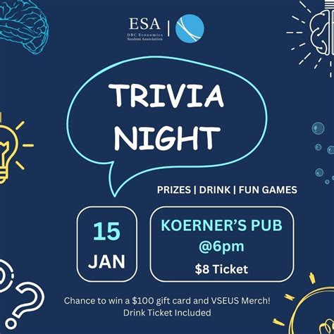 VSEUS x ESA Trivia Night, Koerner's Pub on UBC Campus, Vancouver, 15 ...