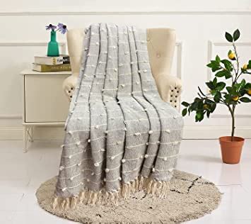 SAJAVAT HOME Pure Cotton Throw 52x82 INCHES /132x208 cm Smoke Grey ...