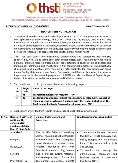 THSTI Vaccine Development Scientist/Technical Officer Job Openings