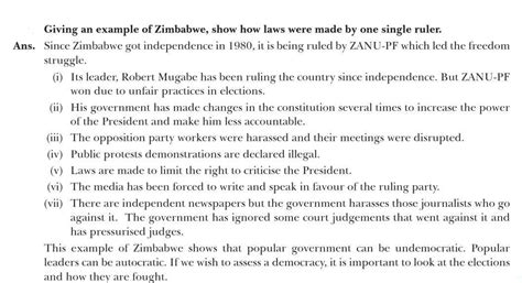 Give example of Zimbabwe, show how laws were made by one single ruler ...