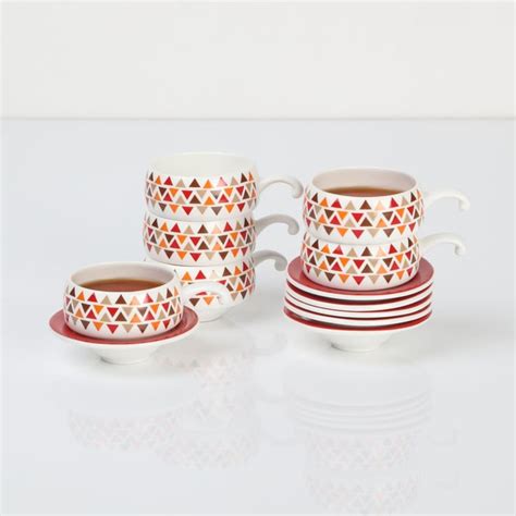 Buy Mandarin Printed Round Bone China Cup And Saucer- Set Of 12 Pcs ...