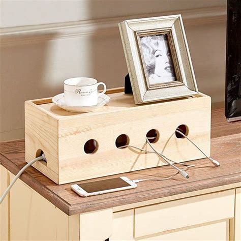 Simple Cord Cable Box - Design bois naturel
