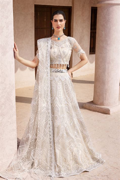 Emaan Adeel Mirha Wedding Edition MH-201: Off-White Net Embroidered ...