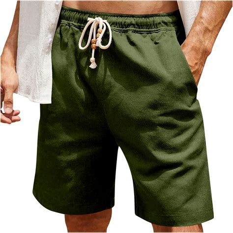 Njoeus Men's Linen Shorts, Casual Cotton Elastic Waist Shorts for Men ...
