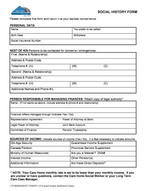 Social History Form - The New Vista Society - Newvista Bc - Fill and ...