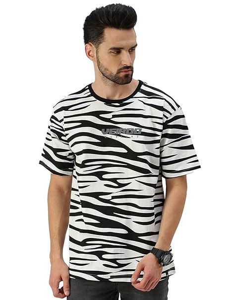 Veirdo Black and White Oversized Cotton Animal Print Crew Neck T-Shirt ...