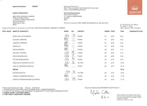 Image result for ABRSM Exam Code Example