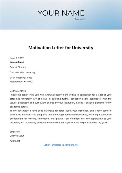 Free Motivation Letter for University Template to Edit Online