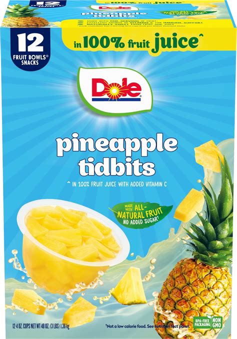 Amazon.com : Dole Pineapple Tidbits in 100% Juice^ - Dole Fruit Bowls ...