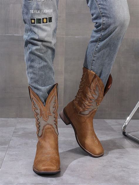 Bottes western à bout carré pour hommes grand format, à large empeigne ...