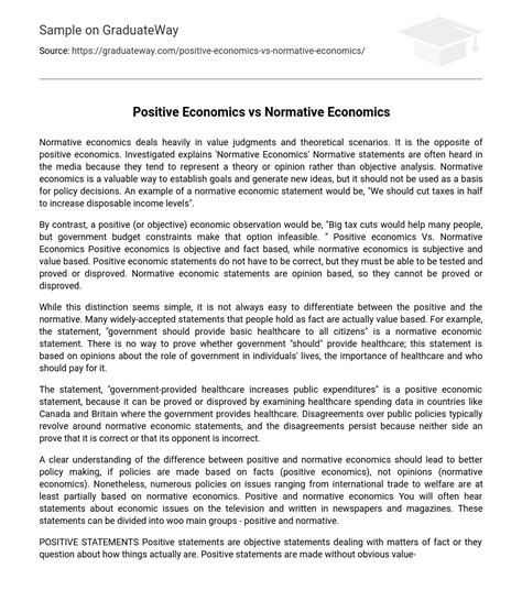 ⇉Positive Economics vs Normative Economics Analysis Essay Example ...