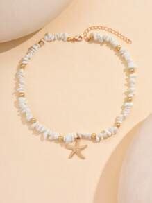 1pc Turquoise Beaded Necklace With Metallic Starfish Pendant, Suitable ...