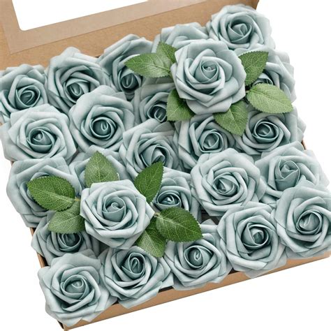 Amazon.com: Ling's Moment Artificial Flowers Dusty Blue Flowers 25pcs ...
