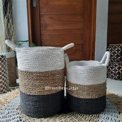 Jual Keranjang/Basket Laundry/Baju Kotor/Cover Pot Anyaman Seagrass ...
