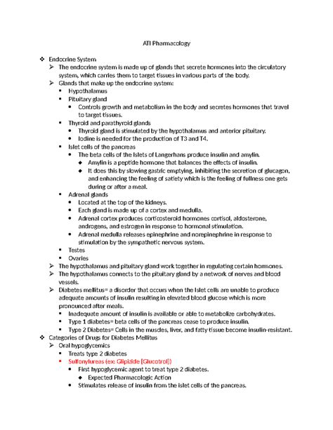 ATI Pharmacology - NOTES - ATI Pharmacology Endocrine System The ...