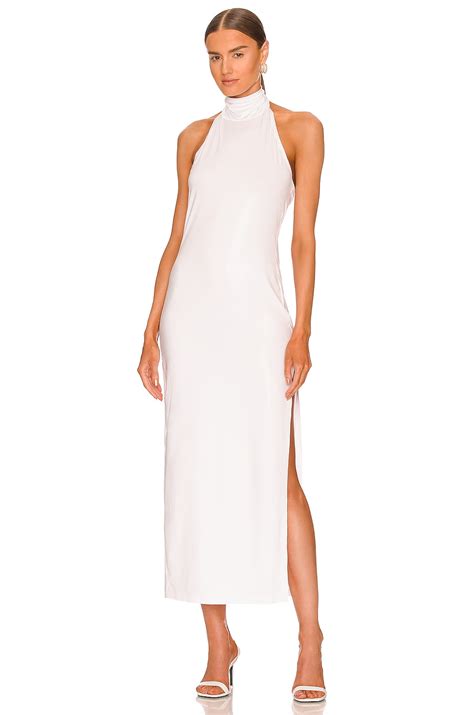 Norma Kamali Halter Turtle Side Slit Gown in White | REVOLVE