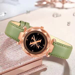 Red Robin prominent letter 'X' on RoseGold dial Green Leather Casual ...