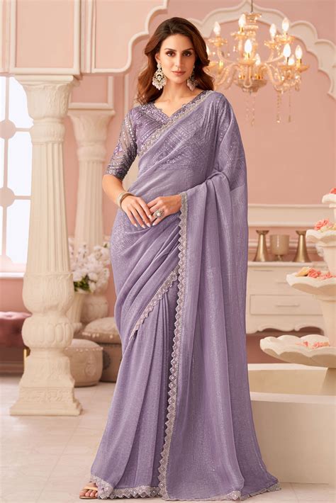 Buy Lavender Embroidery Georgette Saree zb133970 | Saree Buta