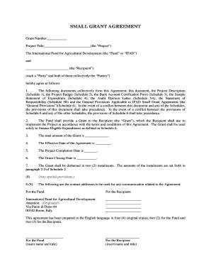 Fillable Online ifad SMALL GRANT AGREEMENT210509 - ifad Fax Email Print ...