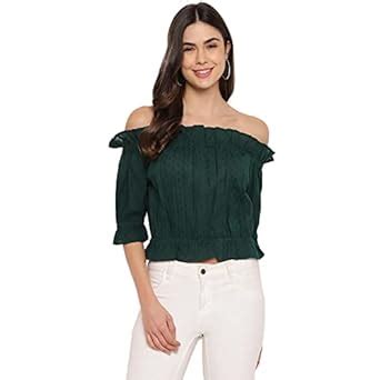 mayra Women's Cotton Dobby Off-Shoulder Top(2102T13930_S Green ...