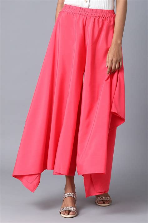 Buy Pink Solid Flared Woven Palazzo With Elasticated Waistband Online ...