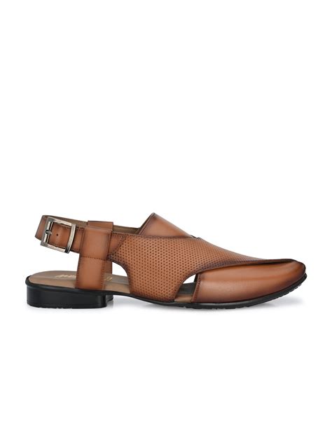 Hitz Men's Tan Leather Peshawari Sandals with Buckle Closure – Hitz ...
