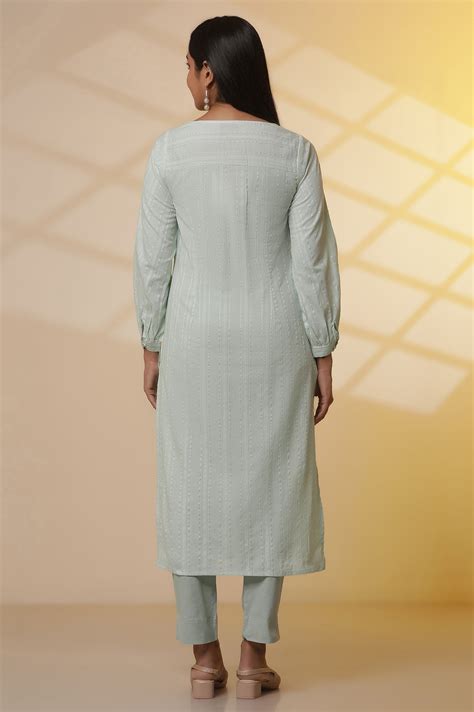 Buy Aqua Green Striped Kurta and Trouser Set Online for Woman | Shop ...