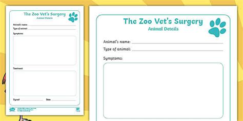 The Zoo Vet: Patient Details Worksheet (teacher made)