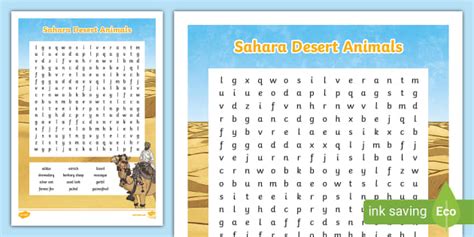 Sahara Desert Animals Word Search (teacher made) - Twinkl