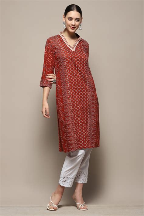 Buy Rust Printed Regular Fit Straight Kurta Online at Biba India