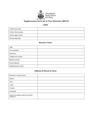 Fillable Online Supplementary Information Form for Admission to ...