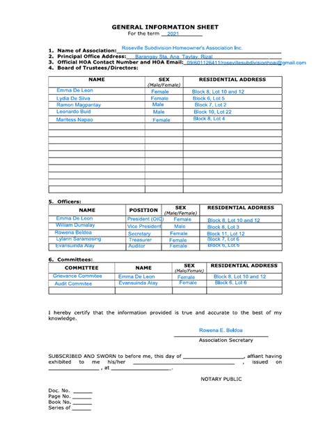 Image result for General Information Sheet Sample