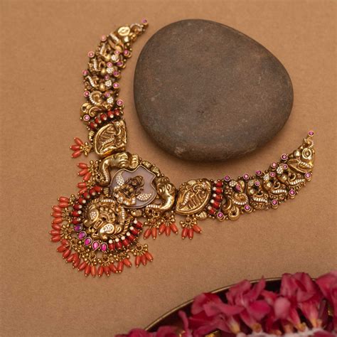 Red Kundan and CZ Necklace in Silver with Rope Closure Chennai