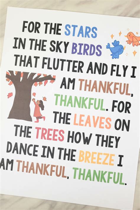 I Am Thankful Flip Chart & Lyrics - Primary Singing