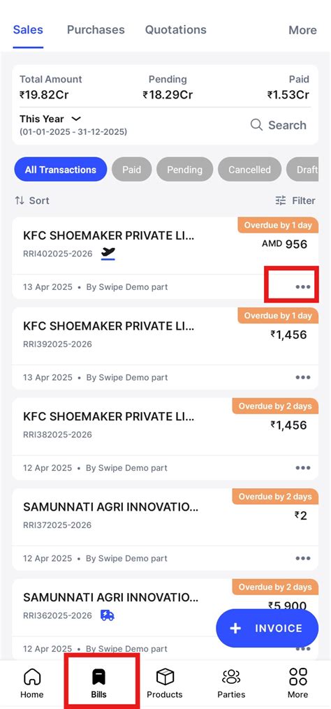 How to edit invoice on mobile? - Android - Swipe