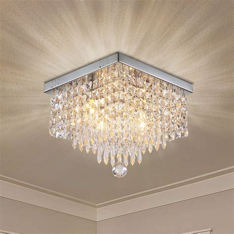Buy Moooni Hallway Crystal Chandelier Modern Square Raindrop Flush ...