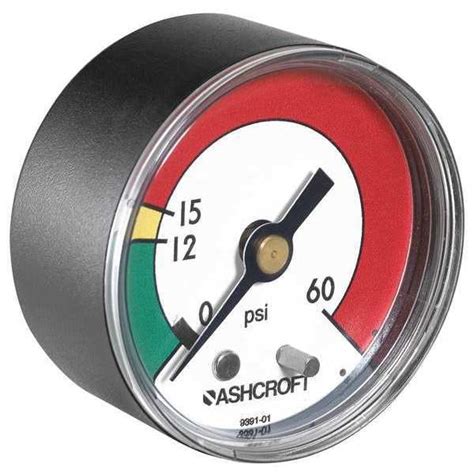 Ashcroft Commercial Pressure Gauge, 0 to 60 psi, 2 in Dial, 1/8 in NPT ...