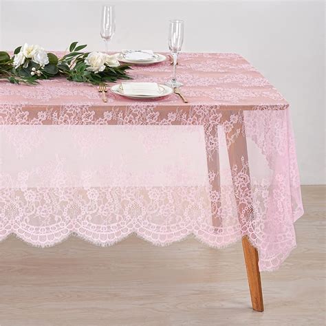 Amazon.com: Fanqisi Pink Lace Tablecloth 60x120 Inches Classic Wedding ...