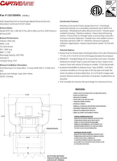 CAPTIVE-AIRE DU180HFA Direct Drive Centrifugal Upblast Exhaust Fan ...
