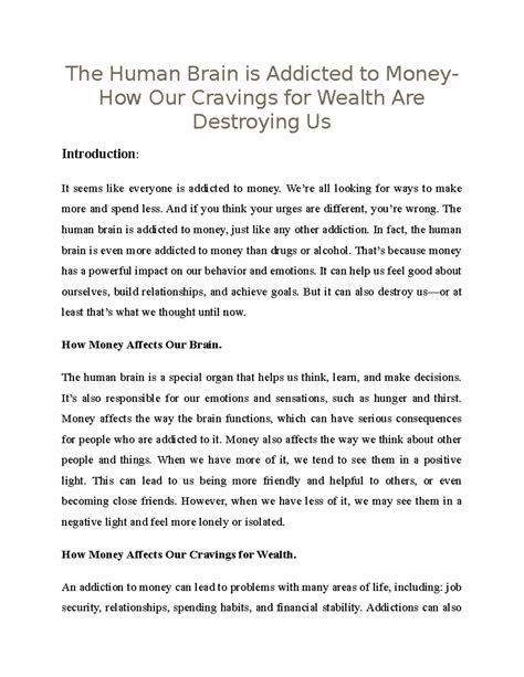 The Human Brain is Addicted to Money- How Our Cravings for Wealth Are ...
