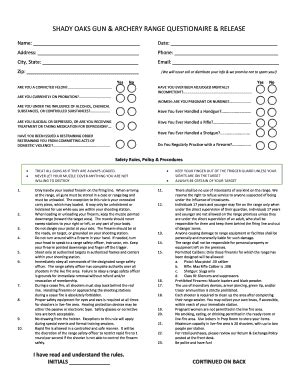 Fillable Online Questionnaire, Range Rules, and Insurance Waiver ...