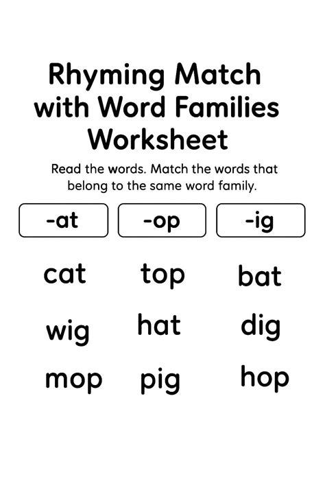 Rhyming Match with Word Families Worksheet - Download & Print Now!