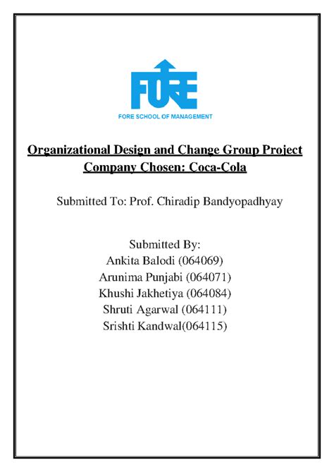 Coca-Cola Organizational Design & Change: Group Project - ODC 101 - Studocu